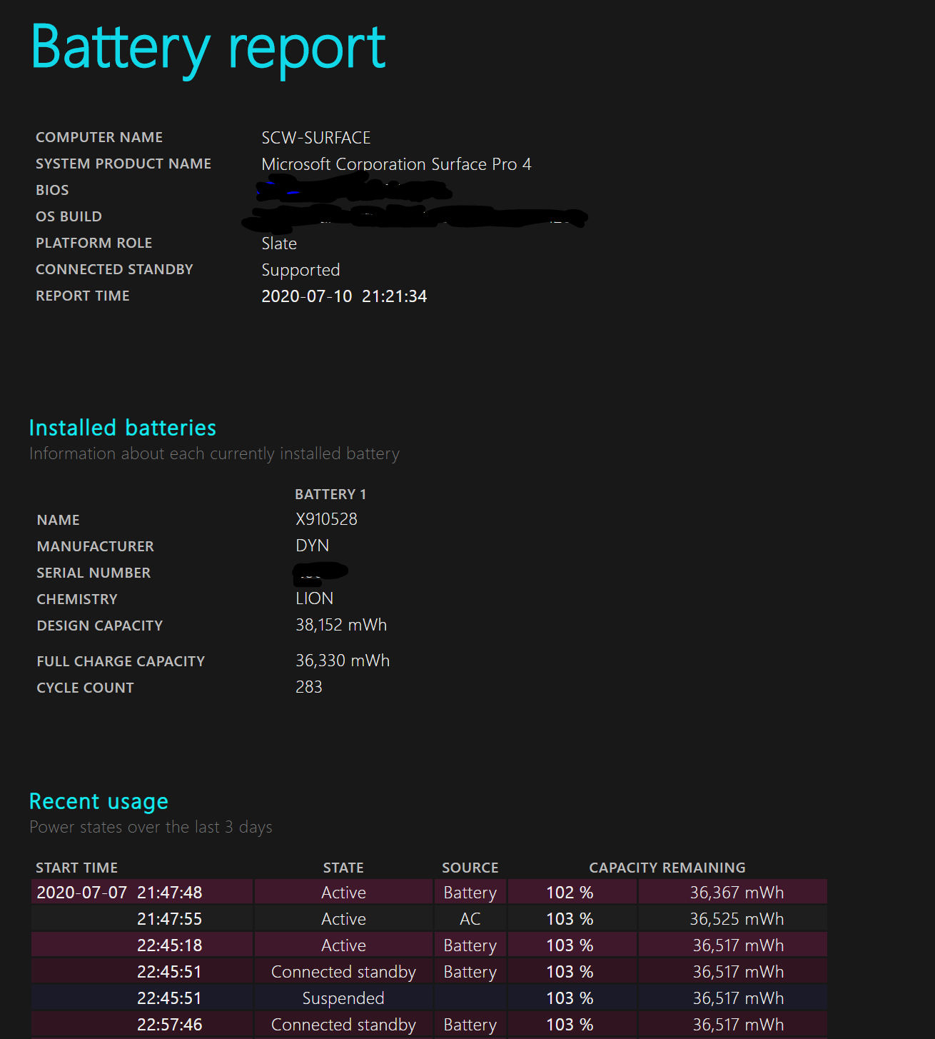 Windows battery health report