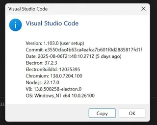VS Code v1.103 更新畫面
