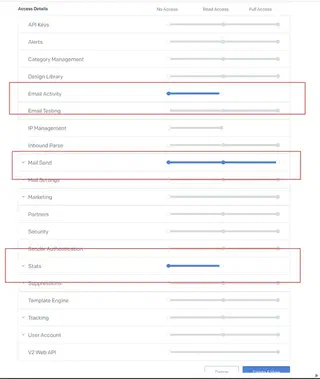 SendGrid API Setting for send email and read quota info